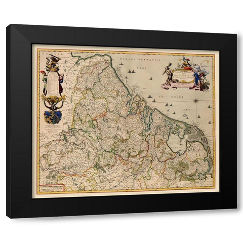 Provinces Netherlands - Visscher 1681 Black Modern Wood Framed Art Print with Double Matting by Visscher