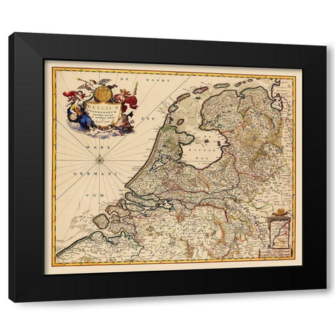 Benelux Belgium - Visscher 1680 Black Modern Wood Framed Art Print with Double Matting by Visscher