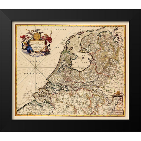 Benelux Belgium - Visscher 1680 Black Modern Wood Framed Art Print by Visscher