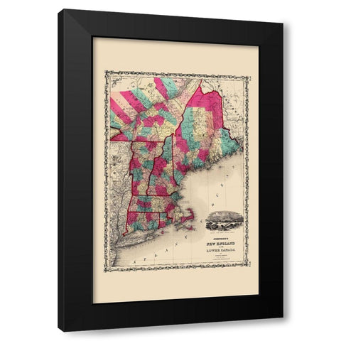 North America New England Canada United States Black Modern Wood Framed Art Print with Double Matting by Johnson