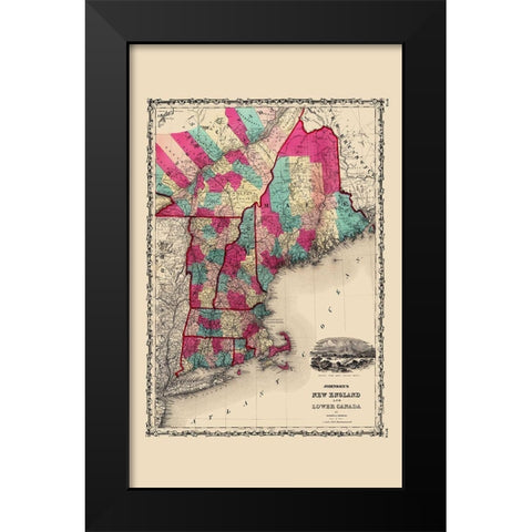 North America New England Canada United States Black Modern Wood Framed Art Print by Johnson