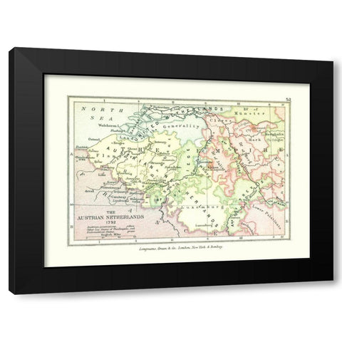 Austrian Netherlands Belgium Luxembourg 1792 Black Modern Wood Framed Art Print with Double Matting by Gardiner
