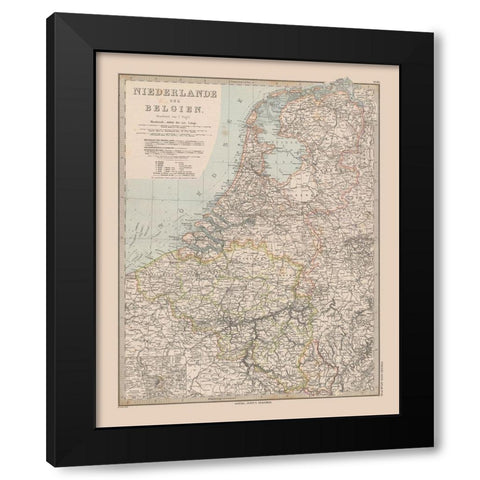 Europe Netherlands Belgium - Stieler 1885 Black Modern Wood Framed Art Print by Stieler