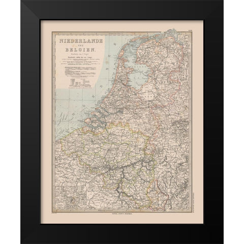 Europe Netherlands Belgium - Stieler 1885 Black Modern Wood Framed Art Print by Stieler