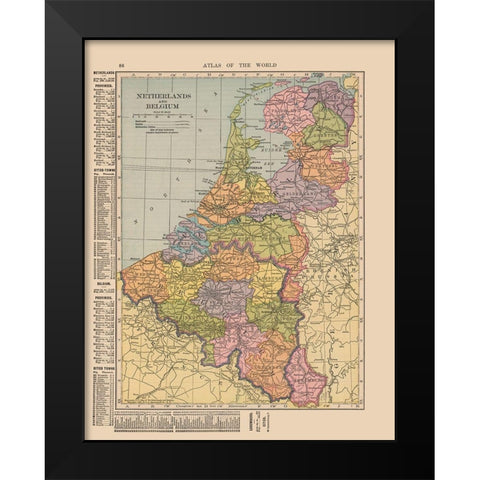 Europe Netherlands Belgium - Hammond 1910 Black Modern Wood Framed Art Print by Hammond