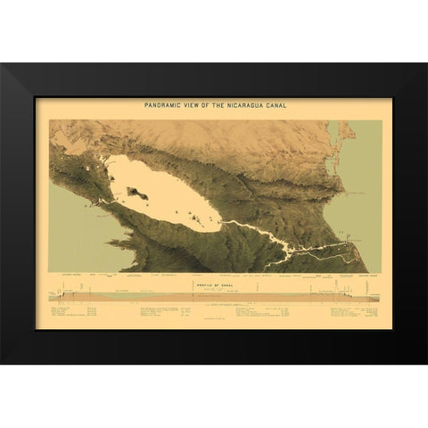 Central America Nicaragua Canal Panoramic Black Modern Wood Framed Art Print by Bien