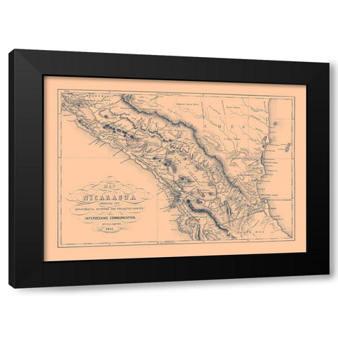 Central America Nicaragua - Squier 1851 Black Modern Wood Framed Art Print by Squier