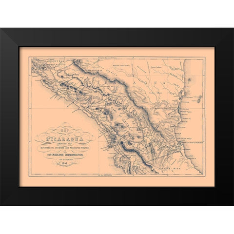 Central America Nicaragua - Squier 1851 Black Modern Wood Framed Art Print by Squier