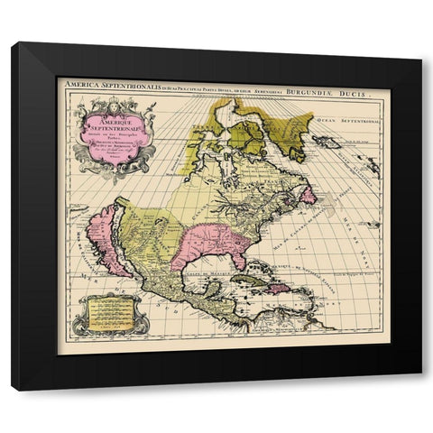 North America - Jaillot 1694 Black Modern Wood Framed Art Print with Double Matting by Jaillot
