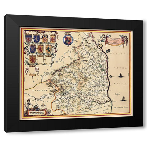 Northumberland County England - Blaeu 1645 Black Modern Wood Framed Art Print with Double Matting by Blaeu