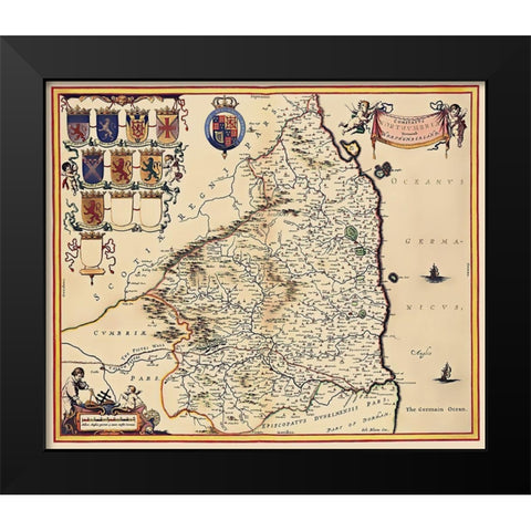 Northumberland County England - Blaeu 1645 Black Modern Wood Framed Art Print by Blaeu