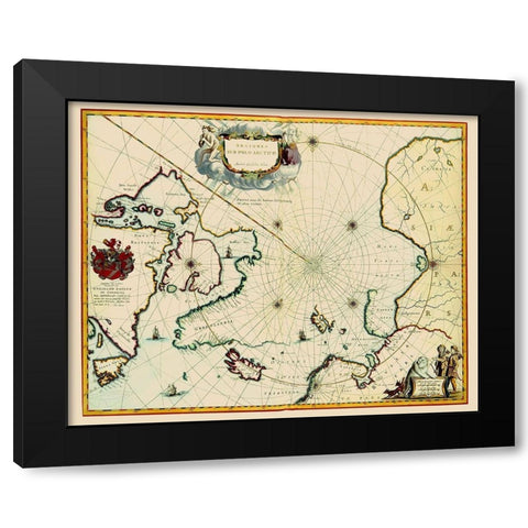 North Polar Region Northern Hemisphere - Blaeu Black Modern Wood Framed Art Print with Double Matting by Blaeu
