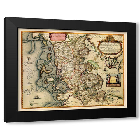 Nordfriesland District Germany - Blaeu 1662 Black Modern Wood Framed Art Print by Blaeu
