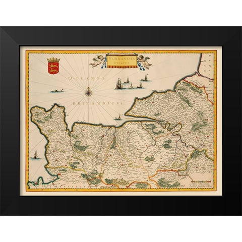 Normandy France - Blaeu 1635 Black Modern Wood Framed Art Print by Blaeu