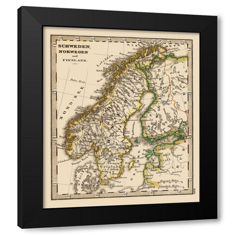 Scandinavia Norway Sweden Finland - Stieler 1852 Black Modern Wood Framed Art Print with Double Matting by Stieler