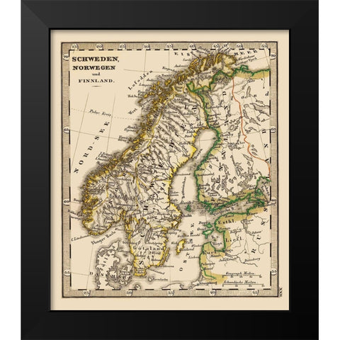 Scandinavia Norway Sweden Finland - Stieler 1852 Black Modern Wood Framed Art Print by Stieler