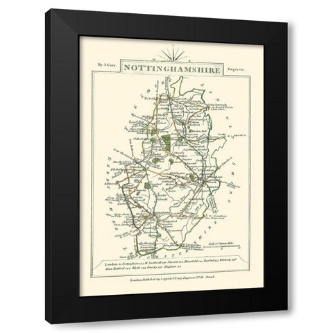 Nottinghamshire County England - Cary 1792 Black Modern Wood Framed Art Print with Double Matting by Cary
