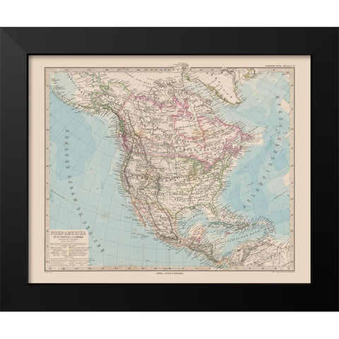North America - Stieler 1885 Black Modern Wood Framed Art Print by Stieler