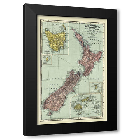Tasmania Fiji Oceania New Zealand Australia Black Modern Wood Framed Art Print by Rand McNally