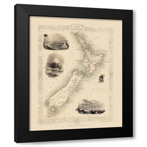 Oceania New Zealand - Tallis 1851 Black Modern Wood Framed Art Print with Double Matting by Tallis