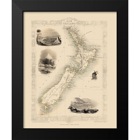 Oceania New Zealand - Tallis 1851 Black Modern Wood Framed Art Print by Tallis