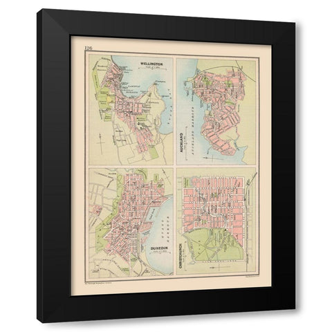 Major Cities New Zealand Oceania - Bartholomew Black Modern Wood Framed Art Print with Double Matting by Bartholomew
