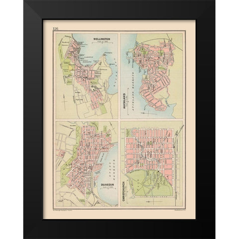 Major Cities New Zealand Oceania - Bartholomew Black Modern Wood Framed Art Print by Bartholomew