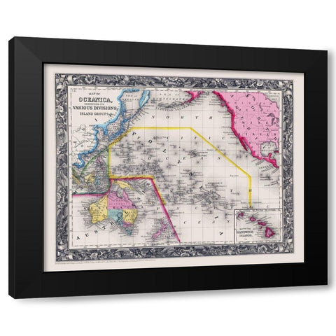 Oceania Divisions Island Groups - Mitchell 1860 Black Modern Wood Framed Art Print with Double Matting by Mitchell
