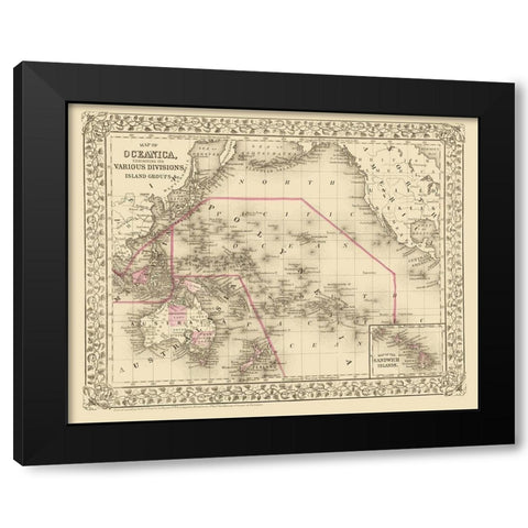 Oceania Divisions Island Groups - Mitchell 1879 Black Modern Wood Framed Art Print by Mitchell