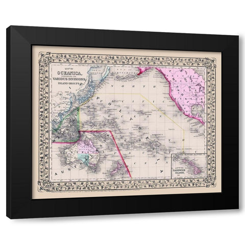 Oceania Divisions Island Groups - Mitchell 1867 Black Modern Wood Framed Art Print by Mitchell
