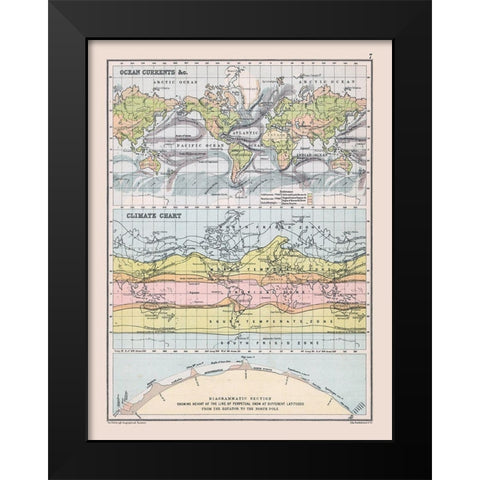 Ocean Currents Climate Chart - Bartholomew 1892 Black Modern Wood Framed Art Print by Bartholomew