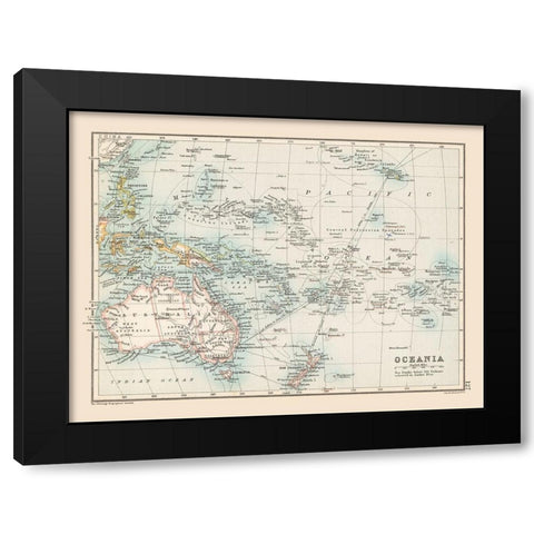 Oceania Sea Depth - Bartholomew 1892 Black Modern Wood Framed Art Print with Double Matting by Bartholomew