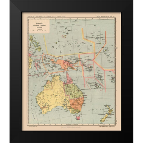 Oceania Australia New Zealand - Streit 1913 Black Modern Wood Framed Art Print by Streit