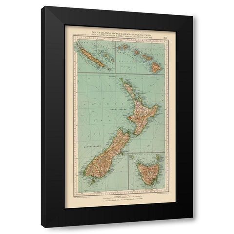 Hawaii New Zealand New Caledonia Tasmania - Santini 1794  Black Modern Wood Framed Art Print with Double Matting by Unknown