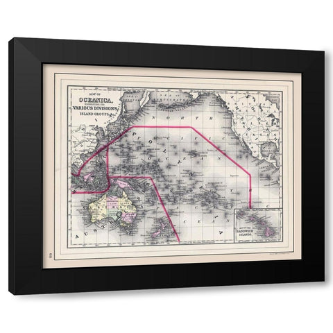 Oceania Islands - Bradley 1887  Black Modern Wood Framed Art Print with Double Matting by Bradley