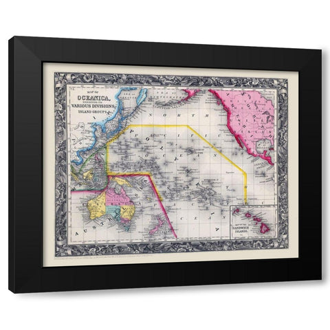 Oceania Islands - Mitchell 1860  Black Modern Wood Framed Art Print with Double Matting by Mitchell