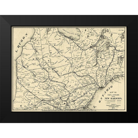 Ontario Canada Railroad - Copp 1872 Black Modern Wood Framed Art Print by Copp
