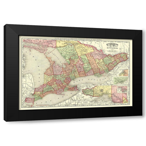 Ontario Canada - Rand McNally 1892 Black Modern Wood Framed Art Print with Double Matting by Rand McNally