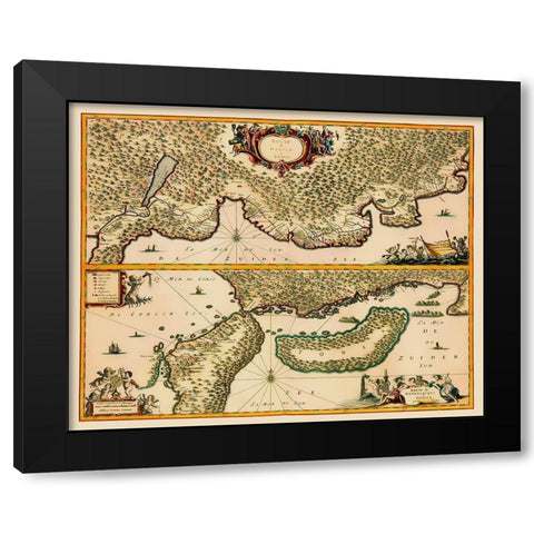 Osaka to Tokyo Route Japan - Van Meurs 1669 Black Modern Wood Framed Art Print with Double Matting by Van Meurs
