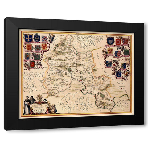 Oxfordshire County England - Jansson 1646 Black Modern Wood Framed Art Print with Double Matting by Jansson