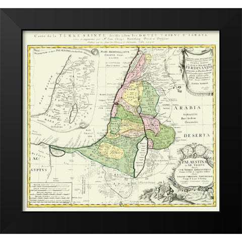 Holy Land 12 Tribes of Israel - Homann 1750 Black Modern Wood Framed Art Print by Homann