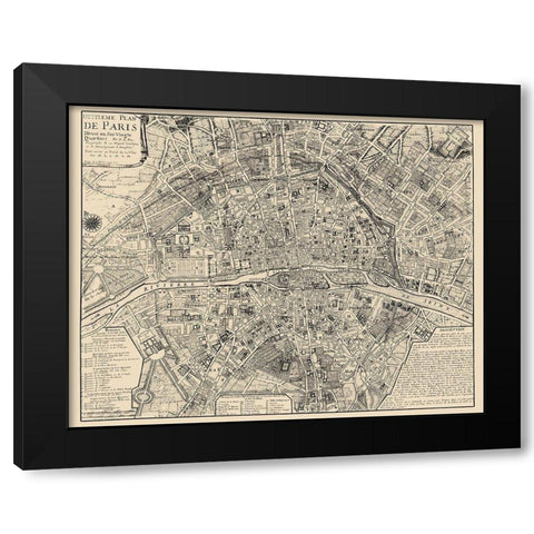 Paris France - De Fer 1705 Black Modern Wood Framed Art Print with Double Matting by De Fer