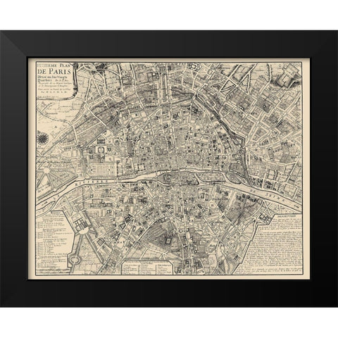 Paris France - De Fer 1705 Black Modern Wood Framed Art Print by De Fer