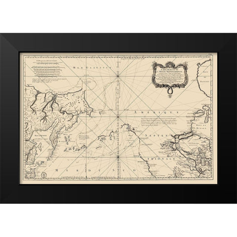 North Pacific Ocean - Bellin 1766 Black Modern Wood Framed Art Print by Bellin