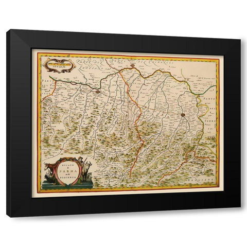 Parma Piacenza Region Italy - Blaeu 1640 Black Modern Wood Framed Art Print with Double Matting by Blaeu