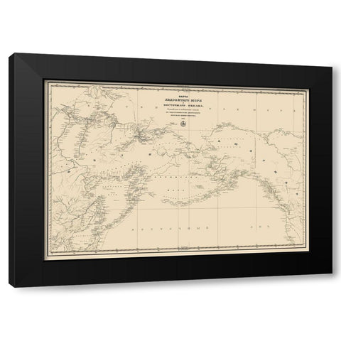 Pacific Ocean Asia N America Northern Hemisphere Black Modern Wood Framed Art Print by Unknown