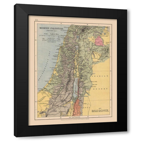 Middle East Physical Palestine Israel - Case 1878 Black Modern Wood Framed Art Print by Case