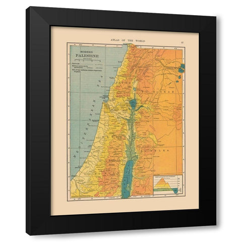 Middle East Elevation Palestine Israel Black Modern Wood Framed Art Print with Double Matting by Hammond