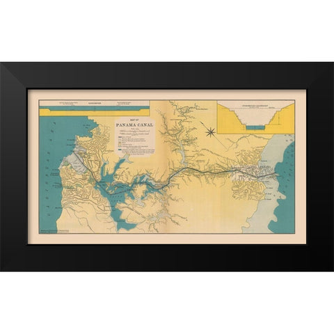Central America Panama Canal - Hammond 1910 Black Modern Wood Framed Art Print by Hammond