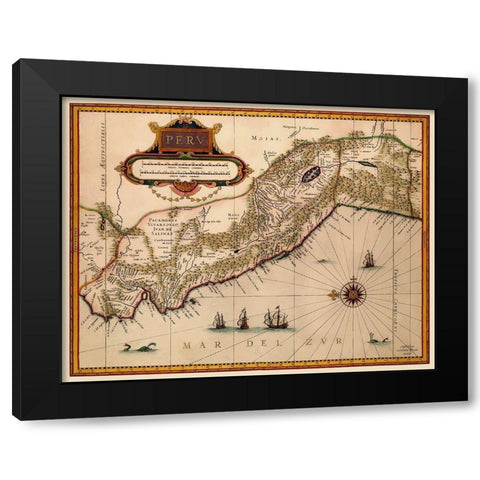 South America Peru - Blaeu 1630 Black Modern Wood Framed Art Print by Blaeu